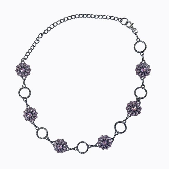Silver Floral Bangle Belt Necklace Lavender Stone Bohemian Victorian Regencycore - Picture 1 of 8